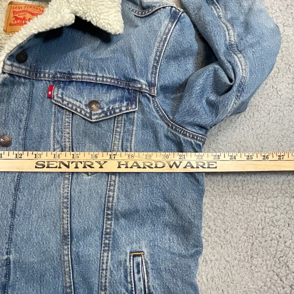 Levis Sherpa Lined Trucker Jacket Mens L Blue Excellent Denim Type 3 Coat - Picture 5 of 12